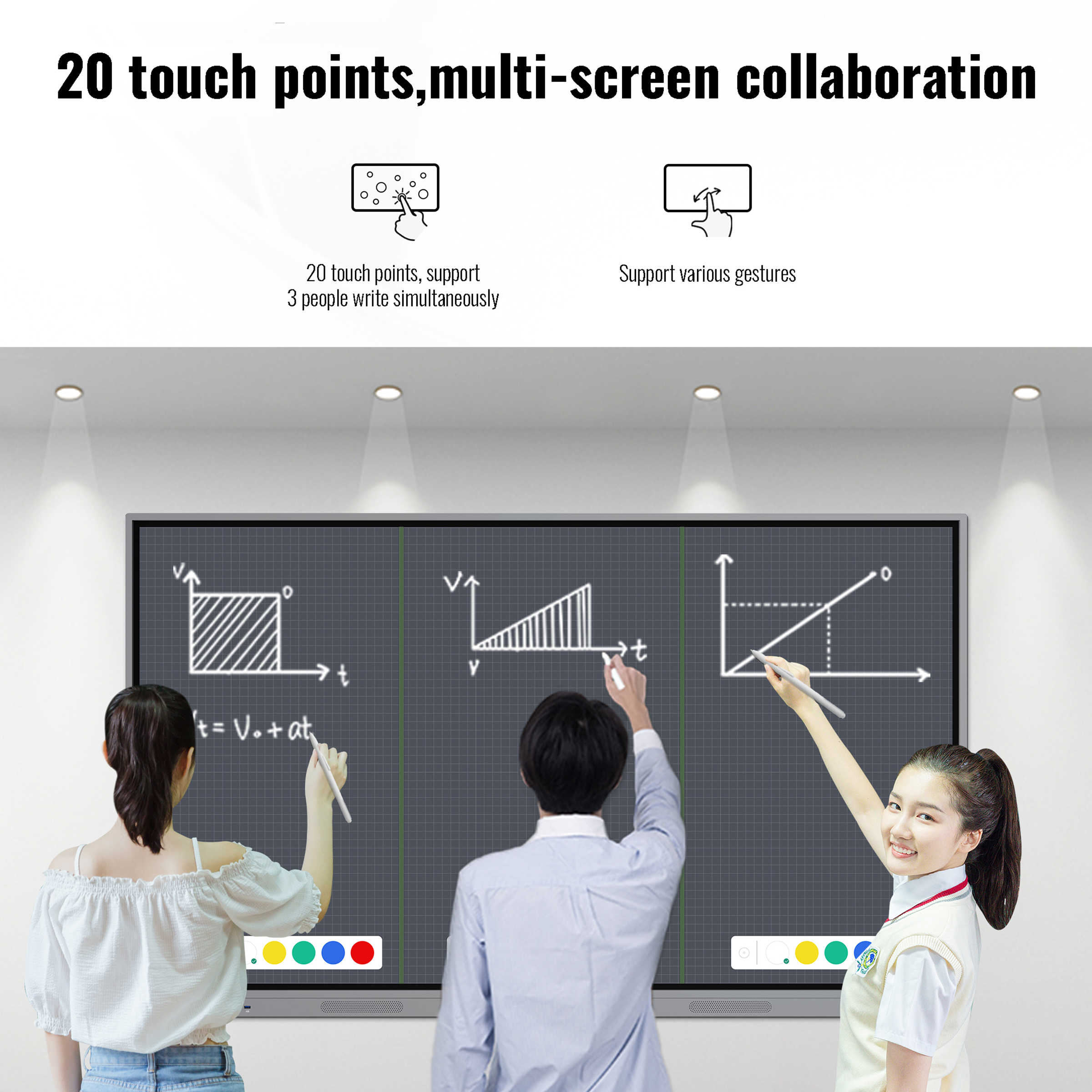 Three users writing together on a 20-point multi-touch interactive display