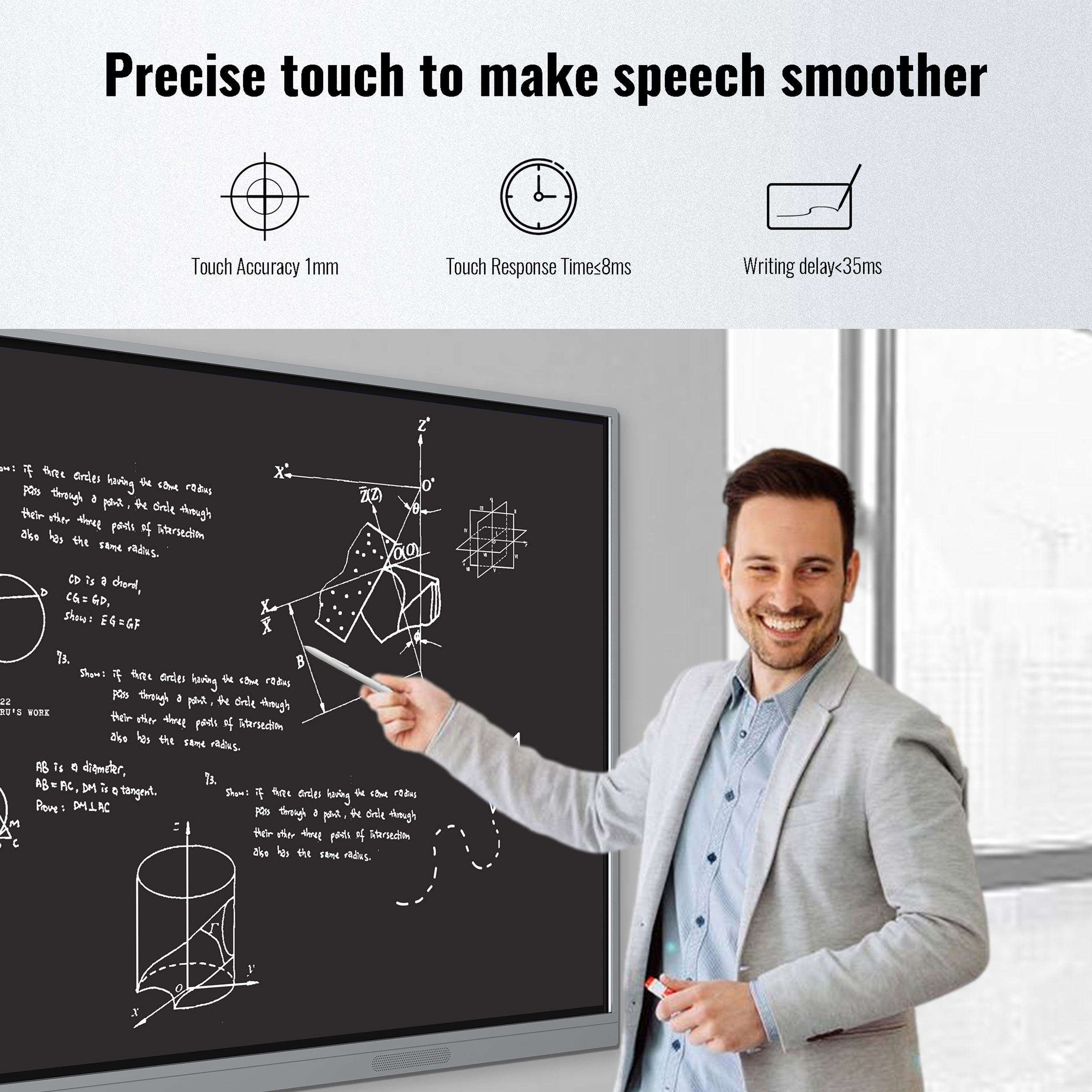 Presenter writing precisely on a Samview interactive smartboard